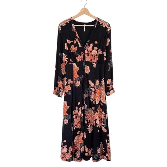 Free People Miranda Floral Button Front Midi Dress Black Combo 2 - Picture 5 of 16